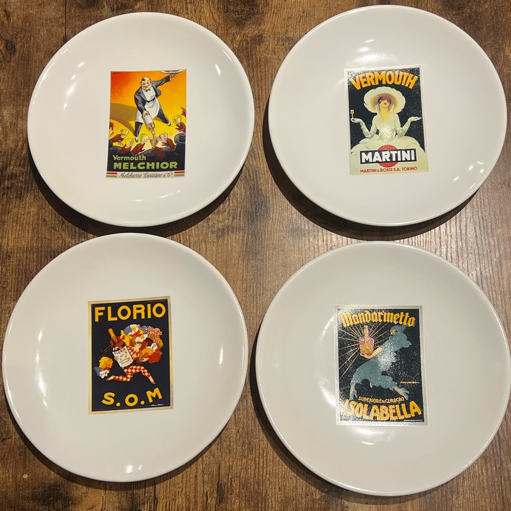 Set of 4 Pottery Barn Vintage Cocktail Plates - Pottery Barn